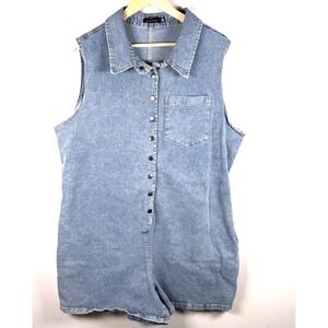 Y2K Retro Good Times USA Sleeveless Denim Shorts Romper Light Wash Womens 3XL
